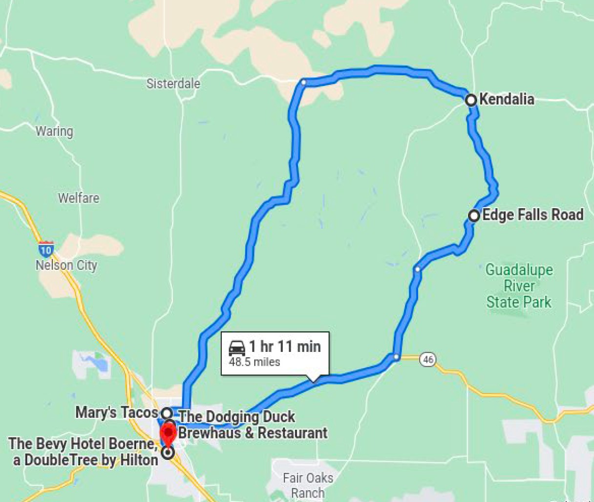 Mary Taco – Kendalia Route Map